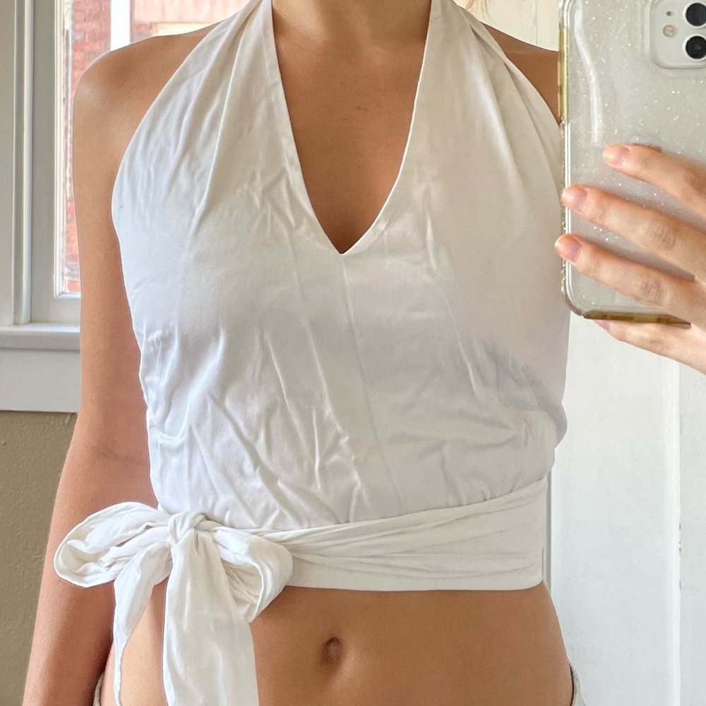 White Halter Wrap Top XS